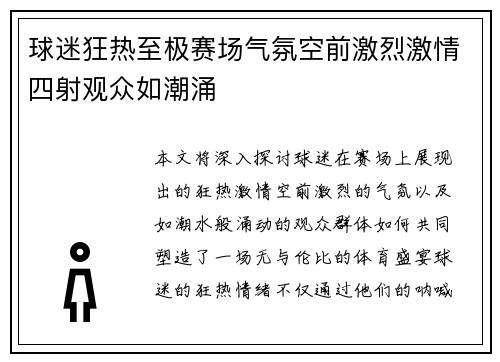 球迷狂热至极赛场气氛空前激烈激情四射观众如潮涌
